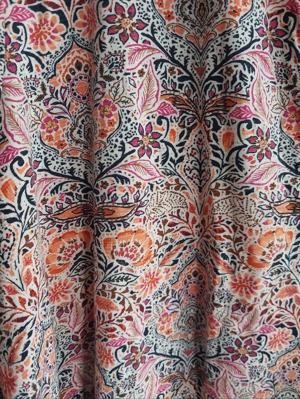 J. Jill Multicolor Dark Botanical Floral Cotton Modal Velvet Trim Popover Top - Picture 8 of 8